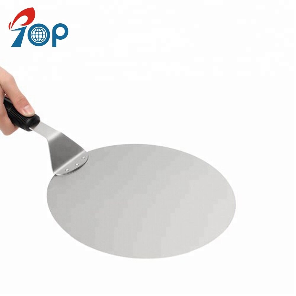 Pala redonda grande de acero inoxidable de 12 pulgadas y 30,5 cm de diámetro, espátula, elevador de Pizza para pastel, transferencia con mango de plástico