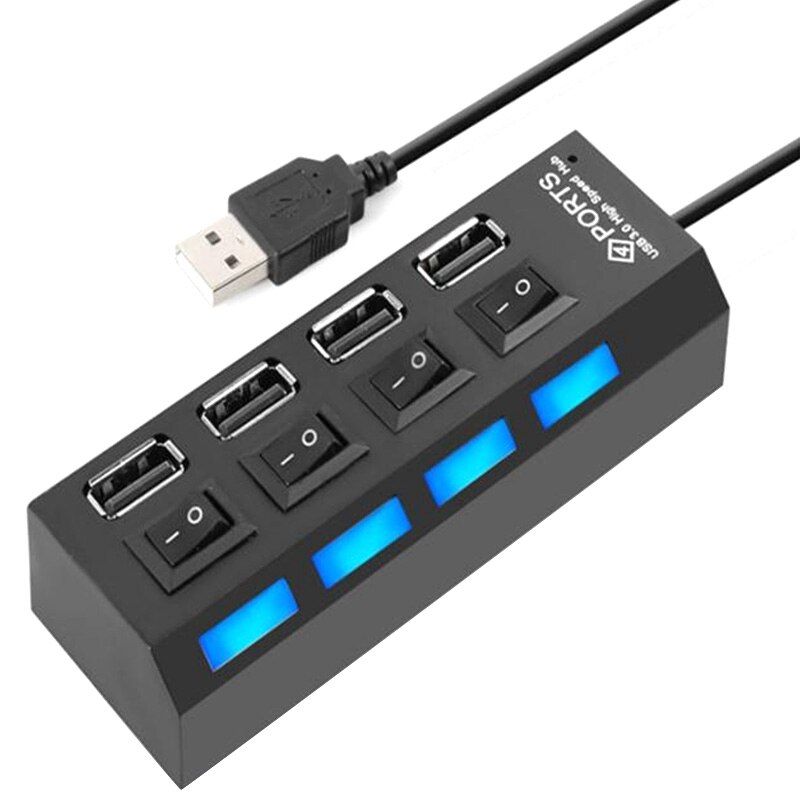 4 -poorts usb-hub splitter usb 2.0- hub led met 4 on/ uit-schakelaars voor tablet, laptop, computer en notebook