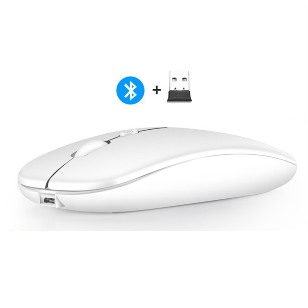 Silent Wireless Bluetooth Mouse+2.4GUSB/2.4G Rechargeable Mouse Ergonomic Mini Mouse USB Optical Mouse for PC Laptop: Bluetooth white