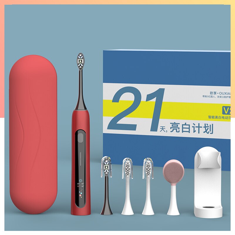 Sonic Electric Toothbrush IPX7 Waterproof 15 Modes for Adult Smart Tooth brush Automatic Fast charging Cleansing Instrument: Red