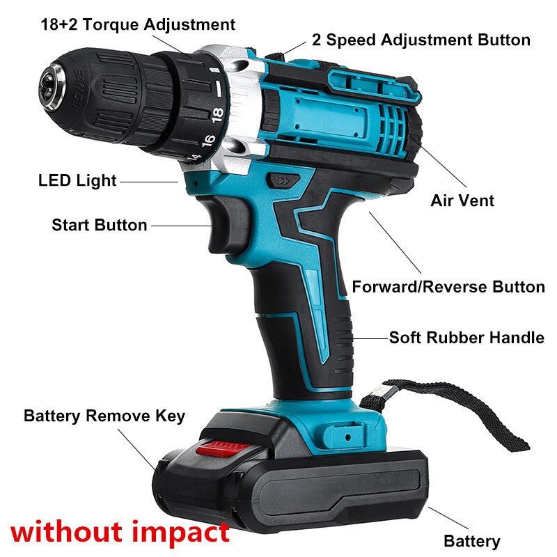 48V Cordless Drill Electric Screwdriver Dual Speed 18+2 Torque Power Driver With 1/2pcs Rechargeable Lithium-Ion Battery