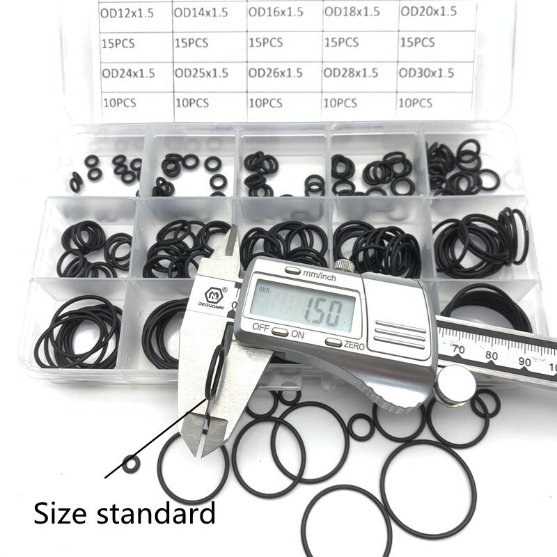 Doos Rubber NBR O Ring CS 1.5mm Assortiment Zwarte O-Ring Afdichting Set Nitril Ringen Voor Auto O Ring Kit