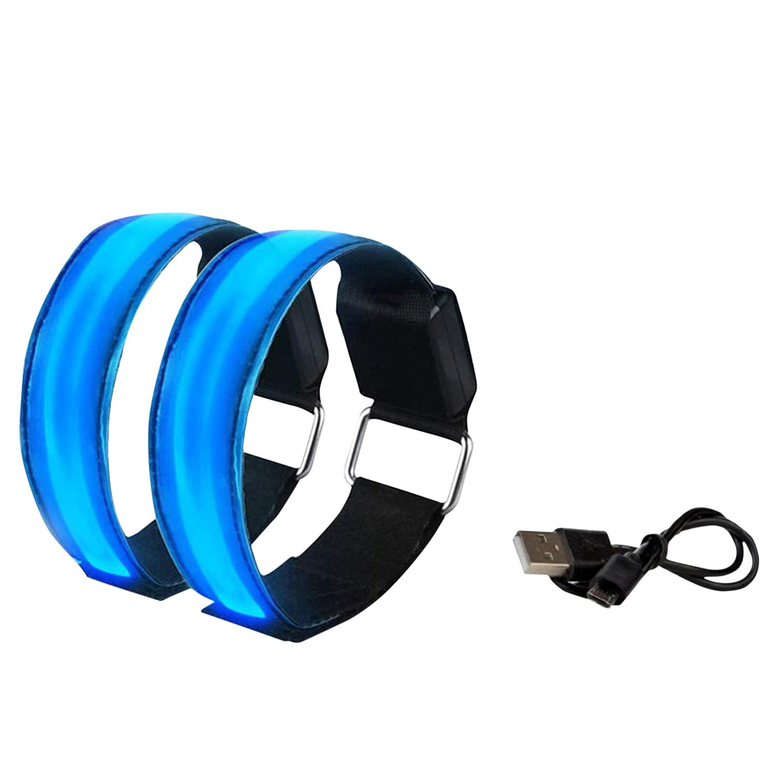 Reflecterende Armband Lopers Wandelaars Running Light Oplaadbare Led Hand Strap 2Pc + 1Pc Usb Line Night Joggen Wandelen fietsen: Blauw