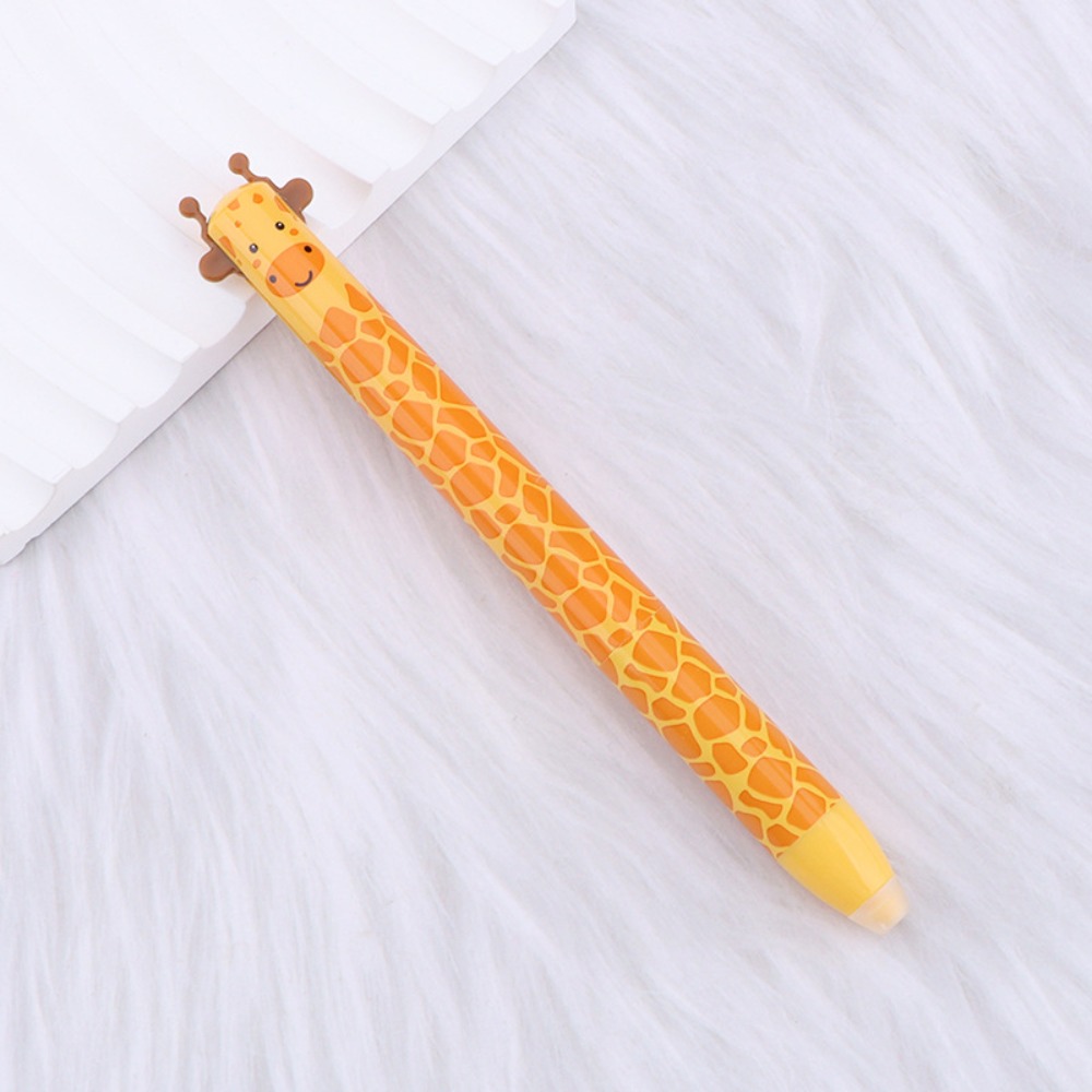 Cartoon Erasable Ballpoint Pen Animal Quick-drying Neutral Pen Double Ink Color Signature Pens Stationery: light yellow