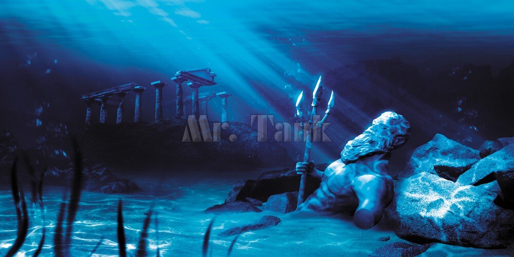 Mr.Tank Ancient Architecture Aquarium Background Poster Selfadhesive Underwater City Atlantis Fish Tank Backdrop Decorations