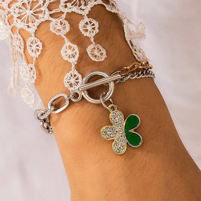 Docona 10 Styles Charm Pearl Butterfly Bracelet for Women Gothic Portrait Coin Colorful Dripping Oil Metal Bangle Jewelry