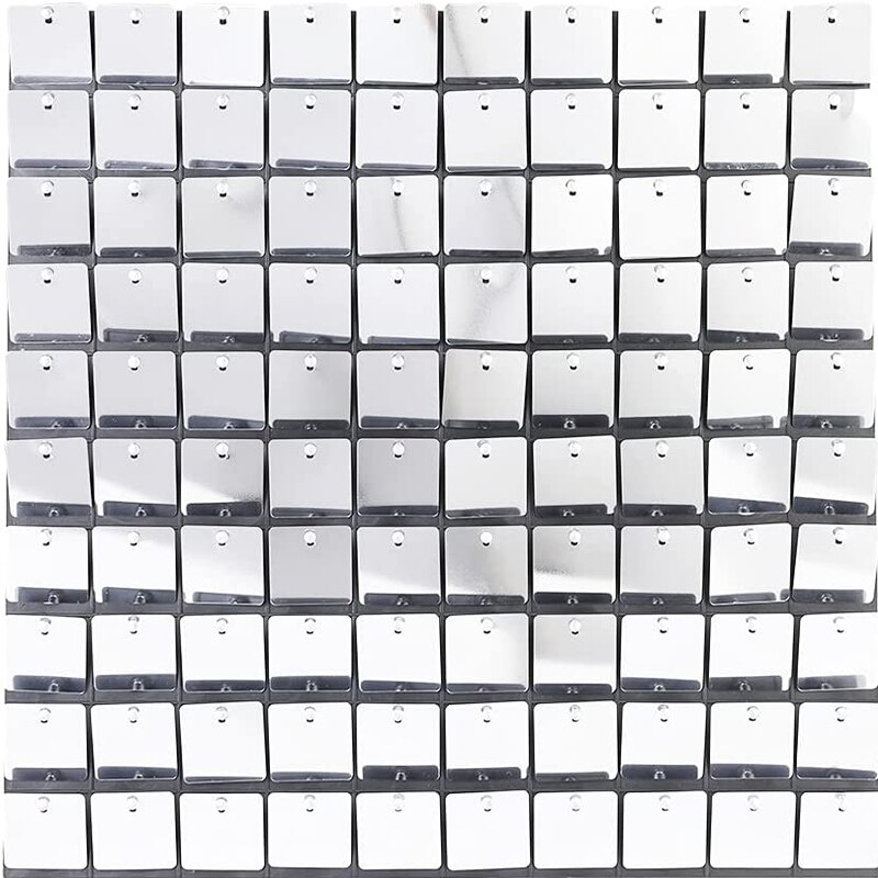 Panel de fondo de pared con lentejuelas brillantes, 1 pieza, espejo dorado brillante, decoración de cumpleaños, Año y boda: Silver