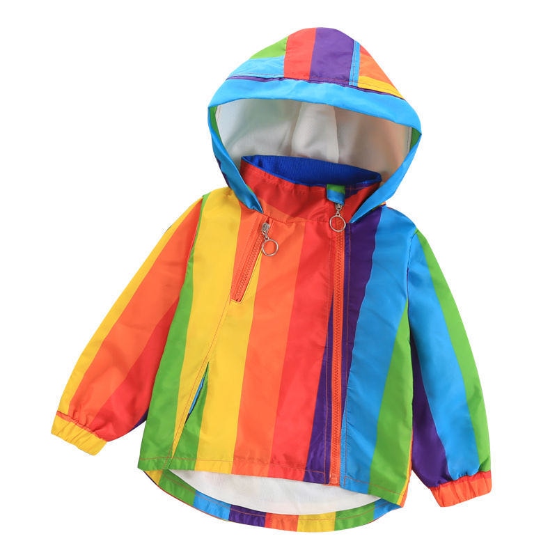 Abrigo de arco iris para bebés y niñas, chaqueta impermeable con capucha para niños para primavera y otoño, ropa para niños, prendas de vestir, abrigos para niñas: 110cm