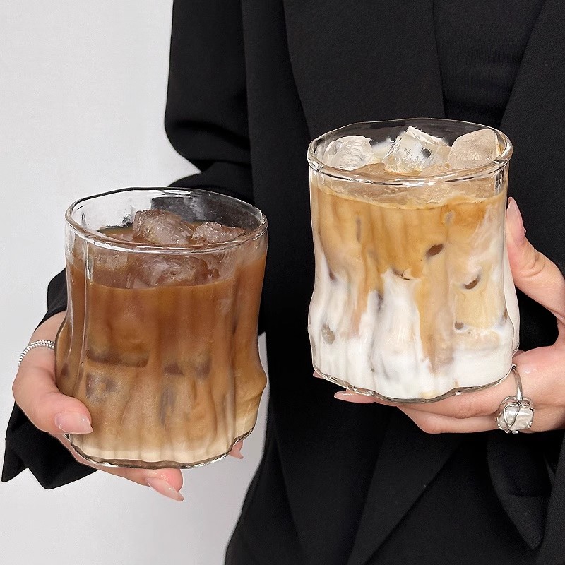 Tazas de café frío, tazas de vidrio estéticas, tazas de café helado, vasos de vidrio, tazas de cóctel, accesorios de escritorio de cocina
