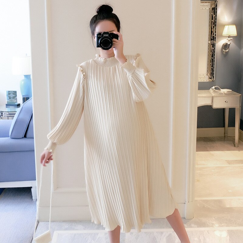 Spring Maternity Dresses Chiffon Pleated Long Pregnancy Dress Casual Loose Maternity Clothes For Pregnant Women