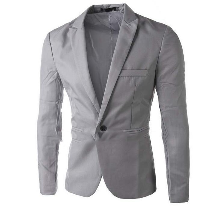 Chaqueta de traje de hombre sólido un botón Casual Blazer chaqueta normal de negocios Casual chaqueta: Gris / L