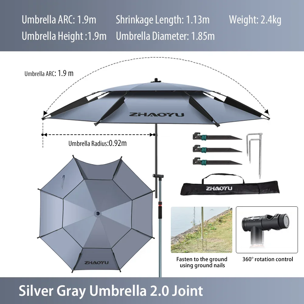 Grand parapluie de pêche, Portable, épais, sac de transport, Double couche, pliant, Parasol de plage, ombrage d'extérieur