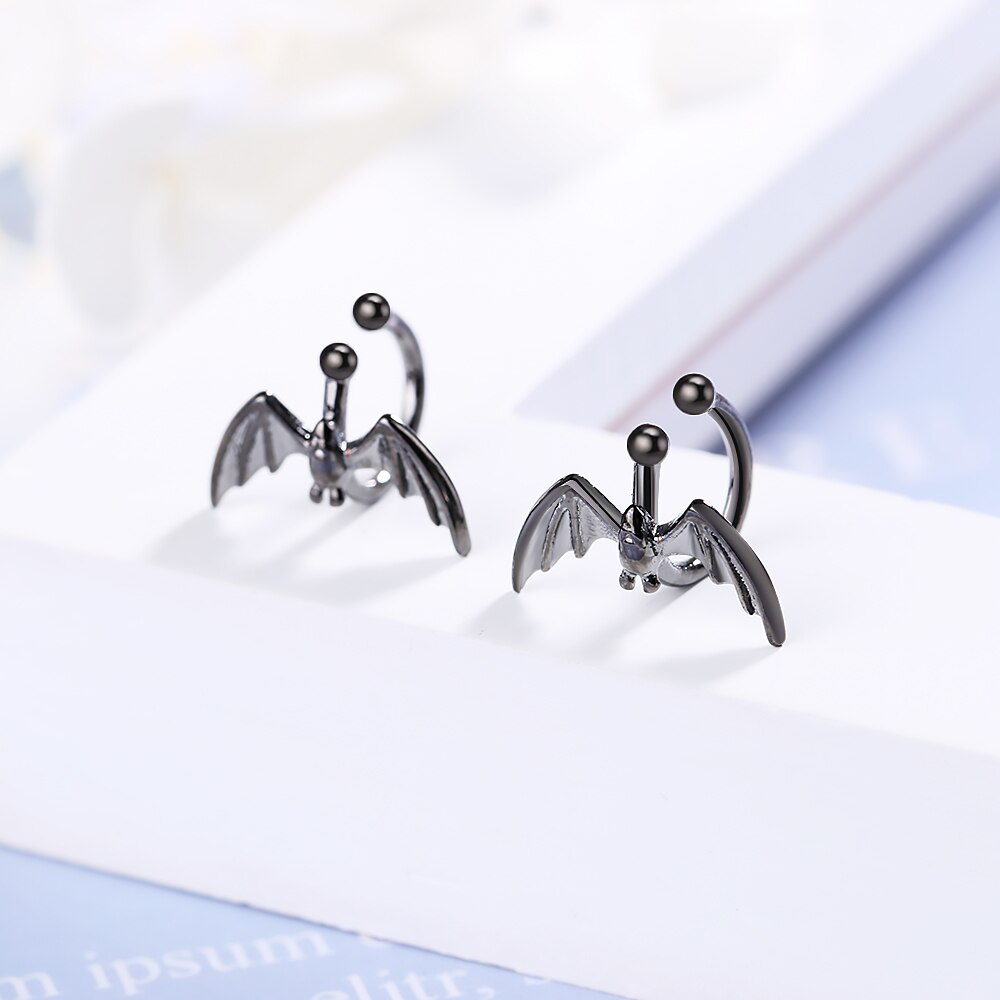 Gothic Ear Cuff Black Bat Clip On Earrings Earcuff Femme Silver color Jewelry pendientes: Black