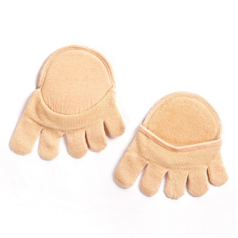 Dünne Zehen Socken Keine Ferse Offene spitze Schweiß-saugfähig Anti-Unterhose Halb Sohle Sandalen Socken Mit Unsichtbar Vorfuß kissen Pad Fuß Socken: Beige