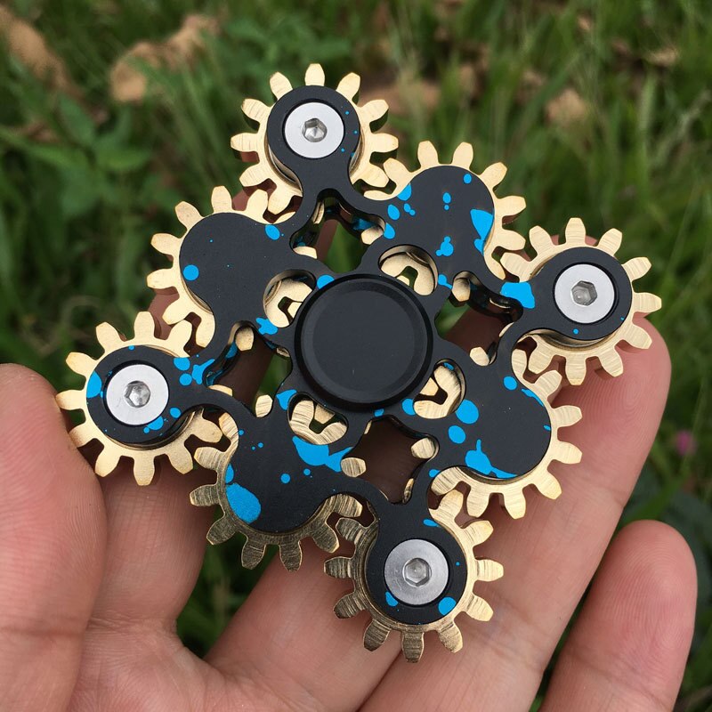 Rvs Tandwielen Vliegwiel Fidget Spiner Kinetische Volwassen Speelgoed Stress Fidget Hand Spinner Speelgoed Voor Kids Spinner Ring: Splash ink blue