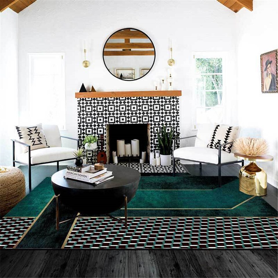 Alfombra geométrica de lujo de Color turquesa de estilo nórdico, alfombra verde para sala de estar, mesa de café a la , alfombra de sofá, alfombra, alfombra de suelo, cocina y dormitorio
