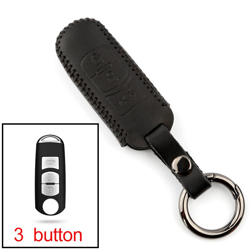 Lederen Auto Remote Key Case Cover Voor Mazda 2 3 6 Atenza Axela Demio CX-5 CX5 CX-3 CX7 CX-9 Accessoires: 3 button  Black