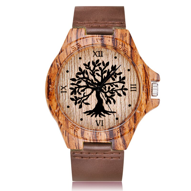 Reloj de pulsera de madera de imitación de árbol y ciervo para hombre y mujer, cronógrafo de imitación de Animal, caja acrílica, color marrón: Tree watch5