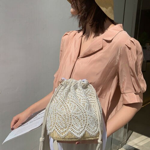 Frauen Böhmen Stroh Tasche Woven Rattan Handtasche Crossbody Sommer Strand Schulter Tasche