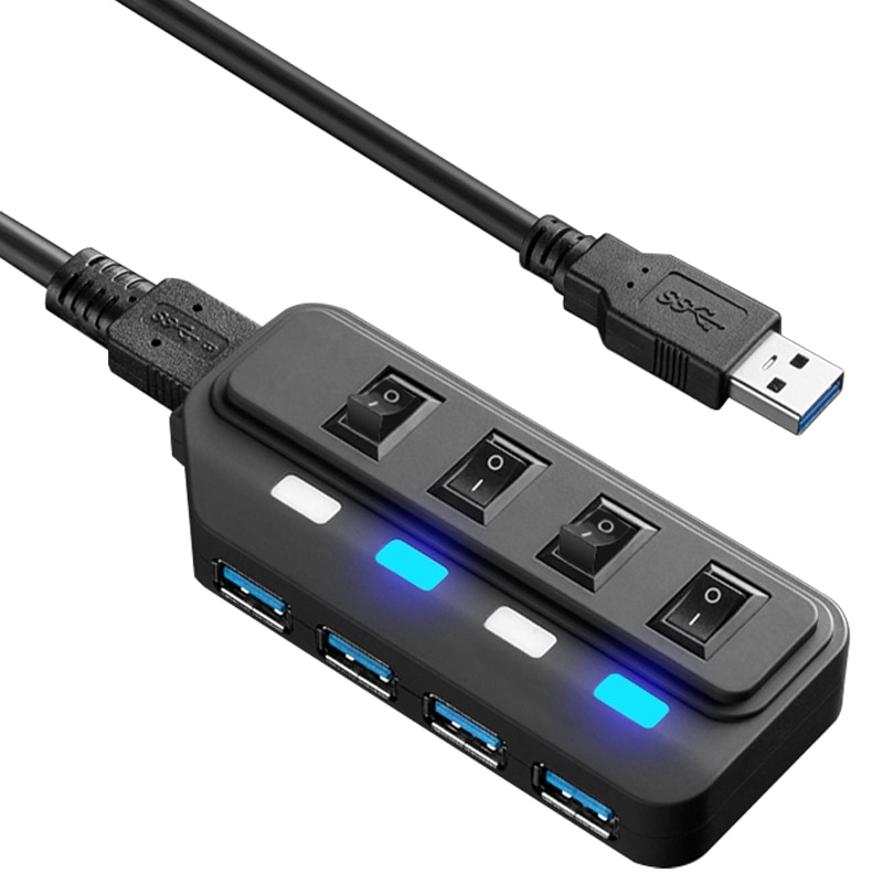 USB Hub 3.0 Splitter,4 Port USB Data Hub with Individual LED Lit Power Switches for Computers