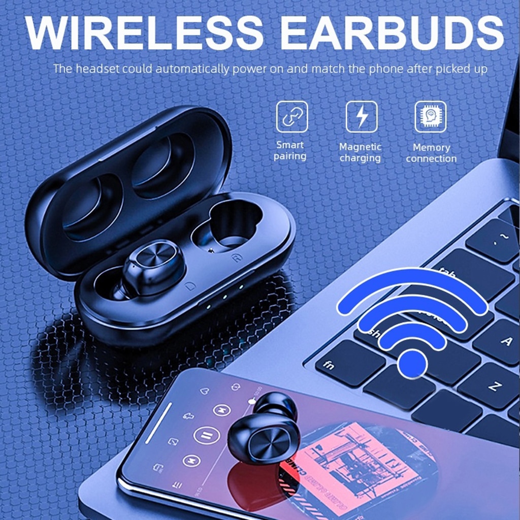 newest B5 TWS Fingerprint Touch Bluetooth HiFi Wireless Headphones With Mic Noise Cancelling Gaming Headset charging box