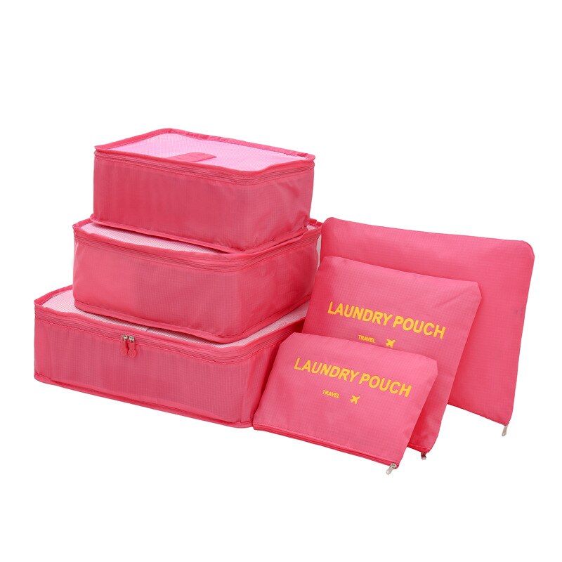 MOGULVXING 6 pièces/ensemble sac de voyage pour vêtements accessoires de voyage fonctionnels organisateur de bagages haute capacité maille emballage Cubes: Rose