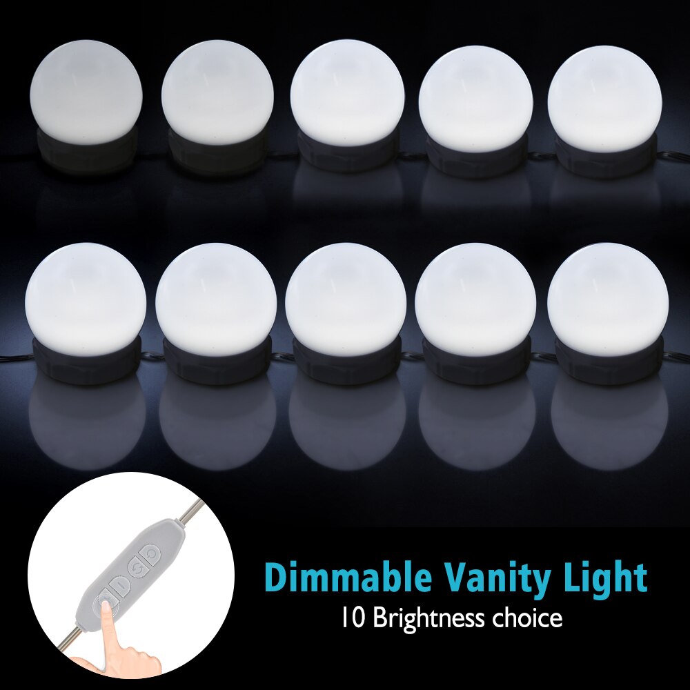 Makeup Mirror Vanity LED Light Bulbs Kit USB Charging Port Cosmetic Lighted Bulb Adjustable Make up Mirrors Brightness lights