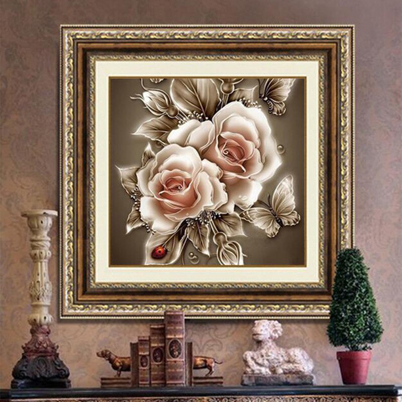 Diy diamantmaleri hjem væg korssting delikat blomst rose korssting håndlavet soveværelse stue maleri