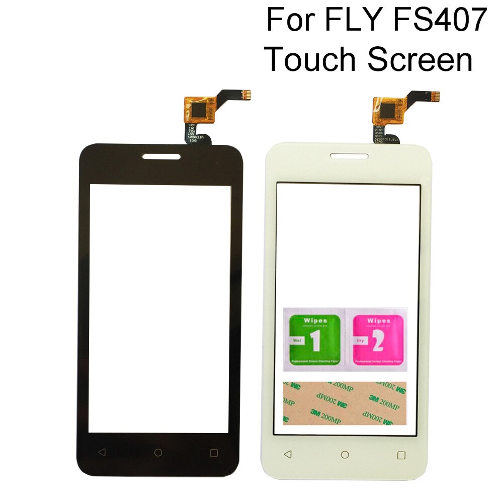 4.0 "Dello Schermo di tocco di Vetro Sensore Per Fly Stratus 6 FS407 Mobile Dello Schermo di Tocco Digitizer Vetro Anteriore di trasporto di Strumenti di 3M colla Salviette