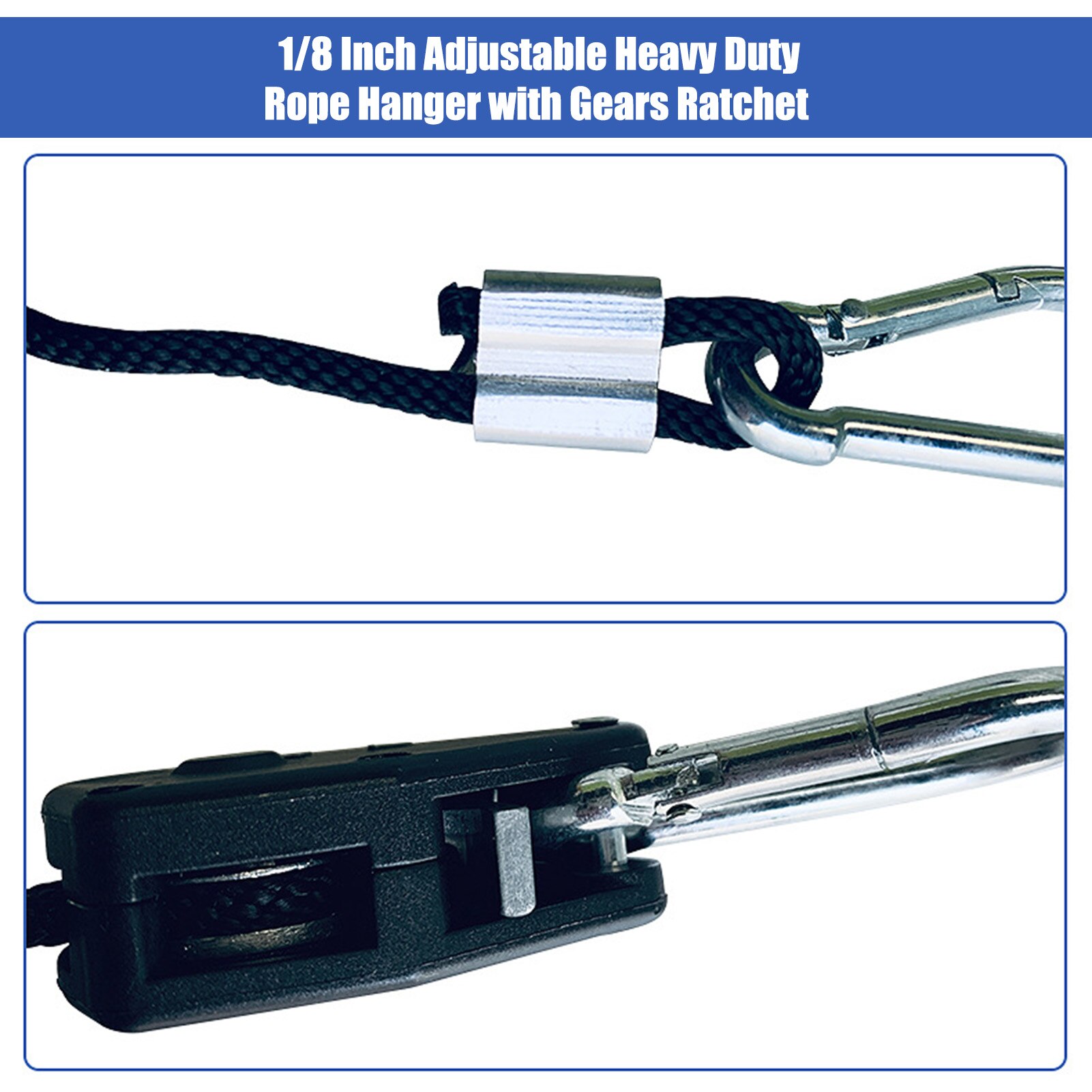 1.8Inch 8ft Long Heavy Duty Adjustable Rope Clip Yo-yo Hanger for Grow Light Kit Hanging Ratchet Canoe Bow Stern Tie Down