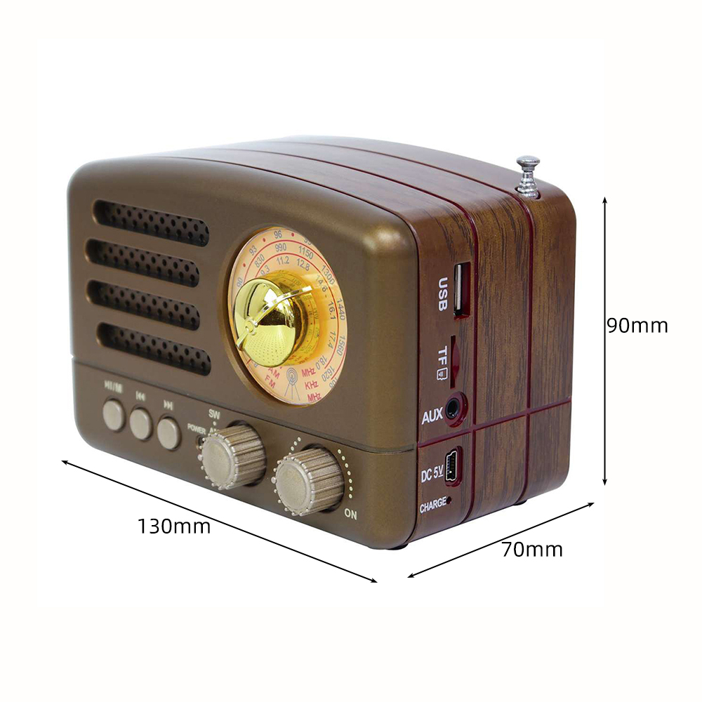 1PCs Red/Coffee Portable Vintage Retro Radio Bluetooth Speaker AM FM SW TF Card Slot USB Rechargeable Home Travel Mini Radio