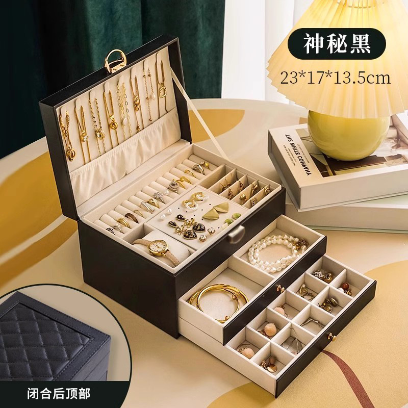 Caja de almacenamiento de joyas, pendientes de collar exquisitos de alta gama, joyero de oro, joyero multicapa de gran capacidad: Blanco