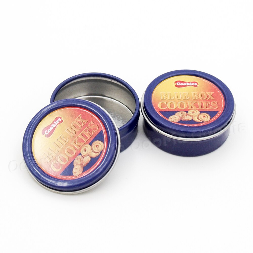 Odoria 1:6 Miniature 2PCS Blue Cookies Boxes Metal Biscuit Food Dollhouse Kitchen Accessories