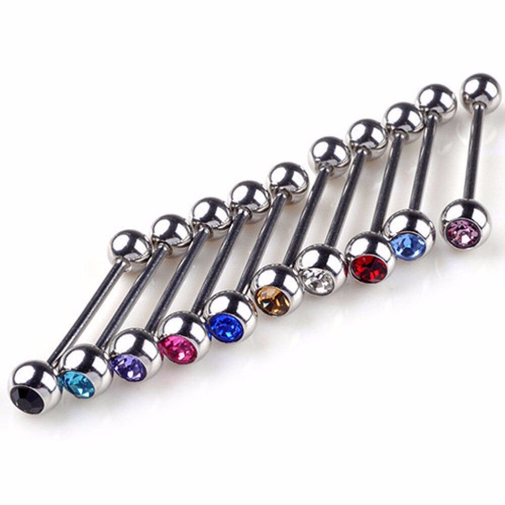 5 Stk/partij Roestvrij Staal Gemengde Kleuren Tong Studs Crystal Ball Tong Bars Ring Barbell Piercing Lichaam Sieraden