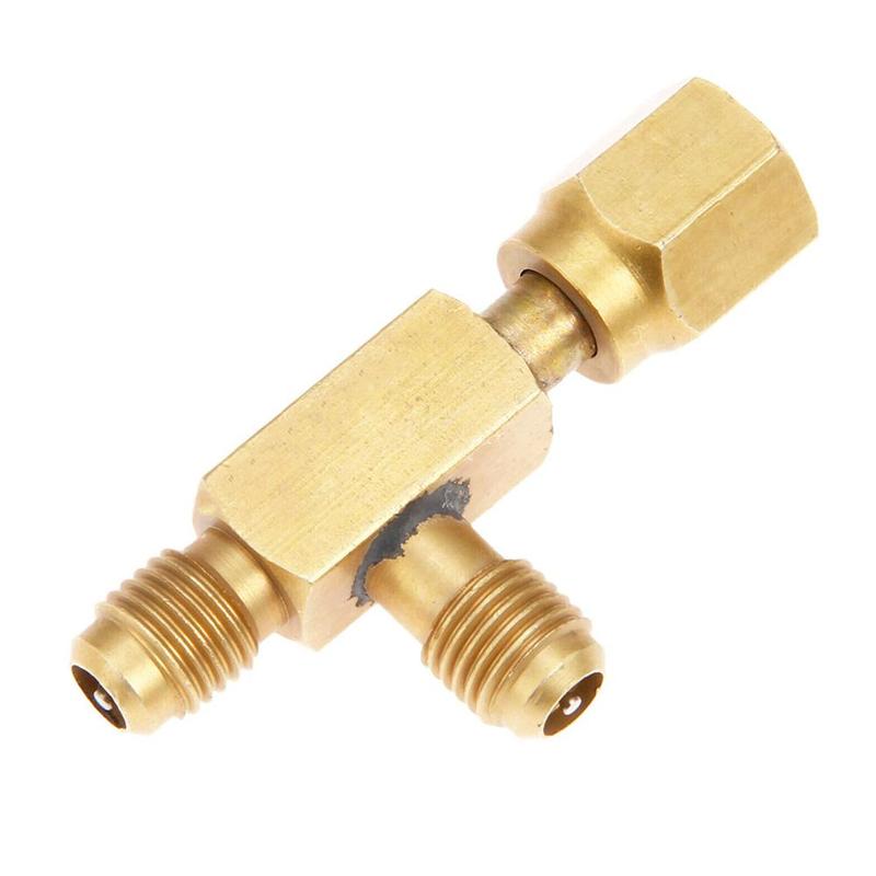 Fluoride Tee Adapter Refrigeration Tool Air Conditioning Safety Valve Fitting 1/4" Inch Male/Female Charging Hose Valve: Default Title