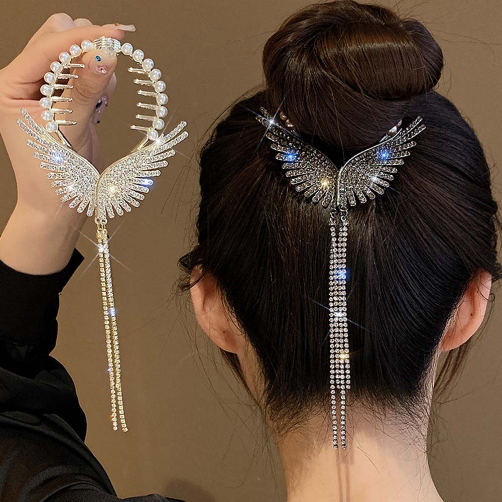 Pinces à cheveux en biscuits aile d'ange, épingles à cheveux enroulées, pinces à griffes pompon perle, queue de cheval haute, accessoires pour cheveux brillants
