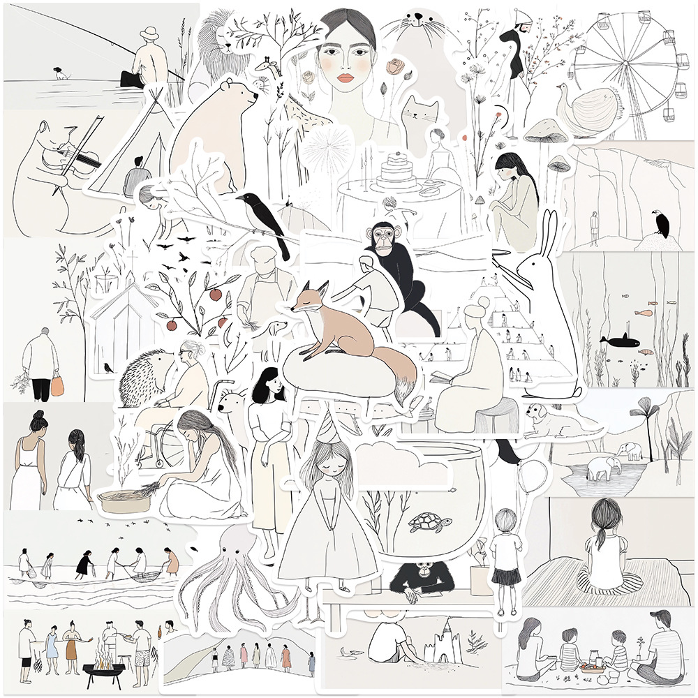 50Pcs Ins Aesthetic Art Stickers Abstract Art DIY Stickers Scrapbooking Phone Luggage Skateboard Decorative Waterproof Decals: Default Title