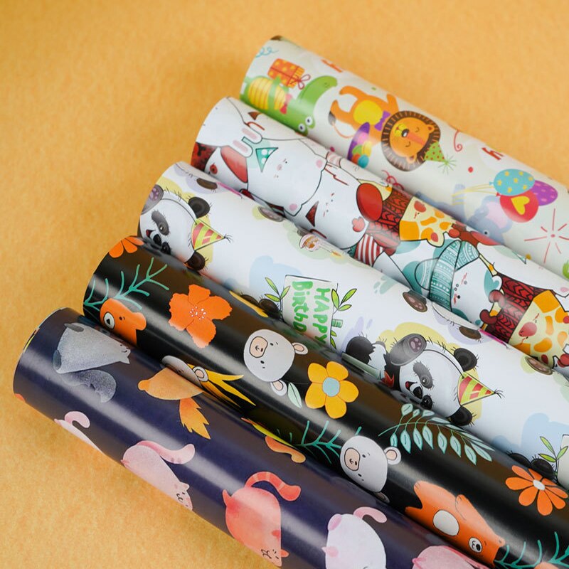 50x70cm Animal Cartoon Style Wrapping Paper Roll for Wedding Kids Birthday Baby Shower Wrap Craft Paper Decor