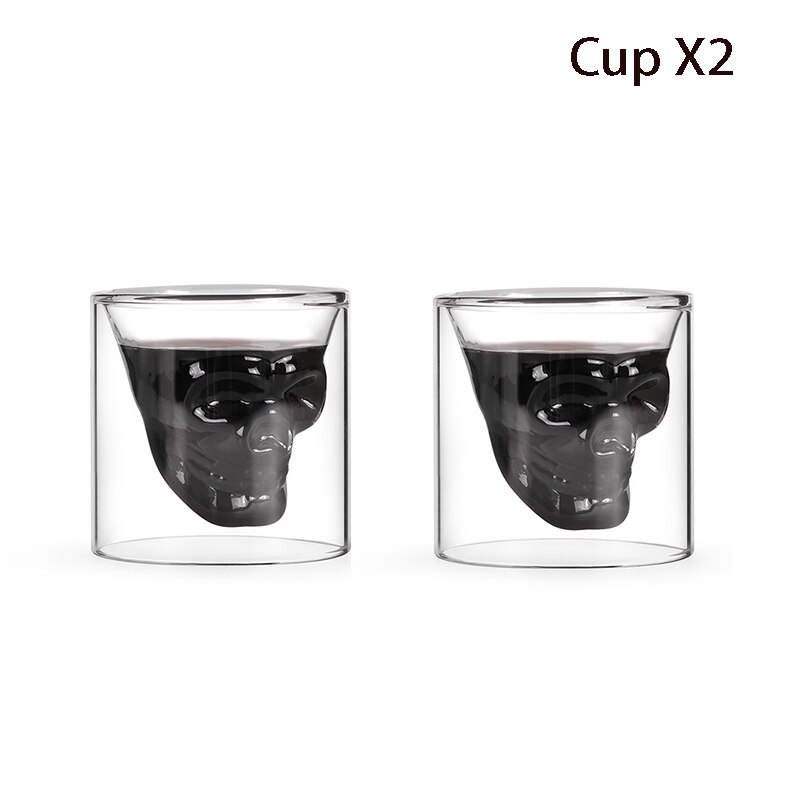 Skull Heads Decanter Set with Lead-free Carafe Exquisite Wood-stand and 2 Whisky Glasses, Whiskey Decanter Grade: Cap X 2