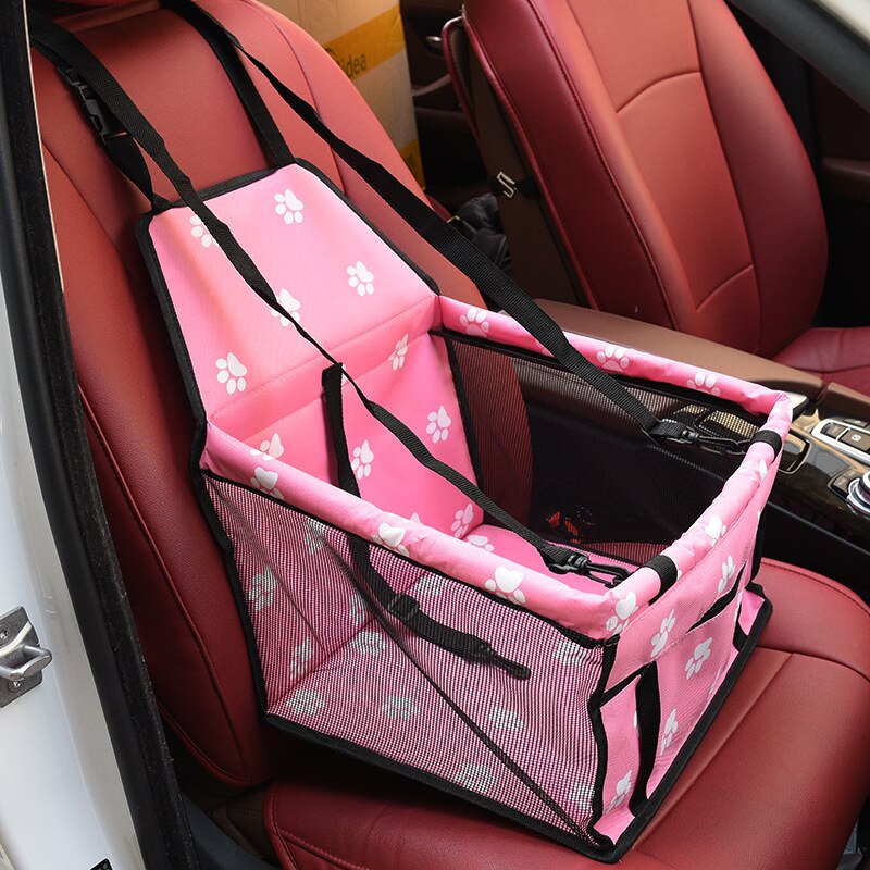 Travel Pet Dog Car Carrier Seat Bag Folding Hammock Waterproof Basket Safety Mesh Hanging Bags Dogs Seat Bag Basket Carrier: 40x30x25cm dark pink