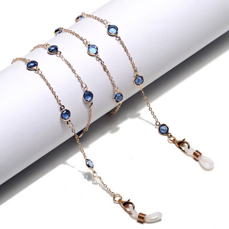 Glasses Chain Alligator Clip Crystal Sunglasses Glasses Lanyard Mask Glasses Chain Dual-use Personality Handmad: crystal blue