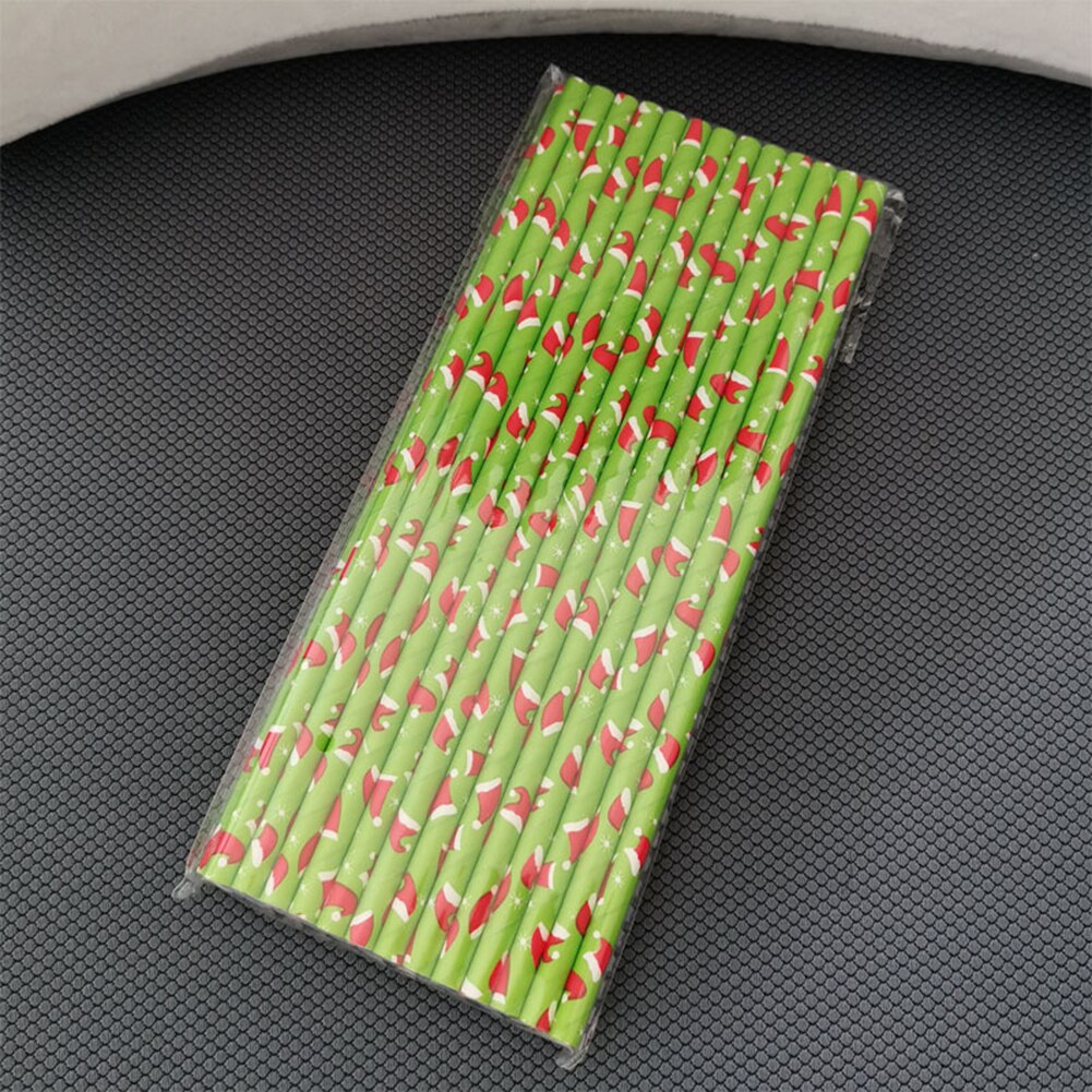 25 stuks Kerstboom Sneeuwvlok Hoed Dot Print Onschadelijk Wegwerp Papier Rietjes Keuken Accessoires Restaurant Xmas Decor