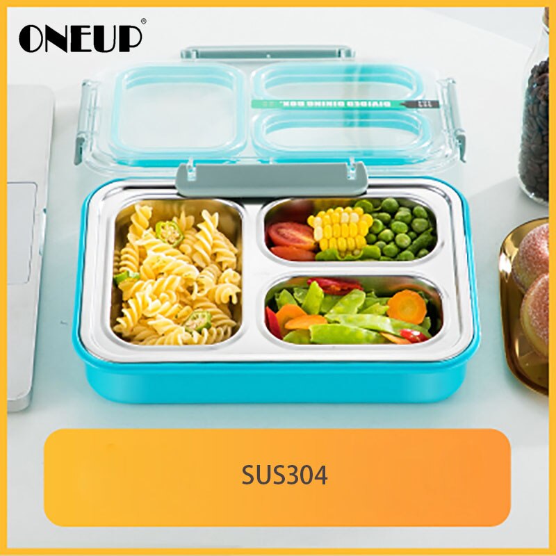 Oneup 304 Roestvrij Staal Lunchbox Compartiment Bento Box Keuken Lekvrije Voedsel Container Compartiment Student Kinderen Gebruik