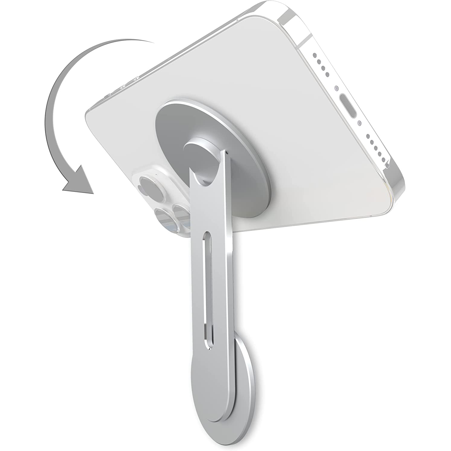 Uchwyt do laptopa Continuity Flip do iPhone'a, wąski magnetyczny uchwyt na telefon, obrotowy o 180 stopni ° do laptopów i monitorów, regulowane ramię magnetyczne: Srebrny