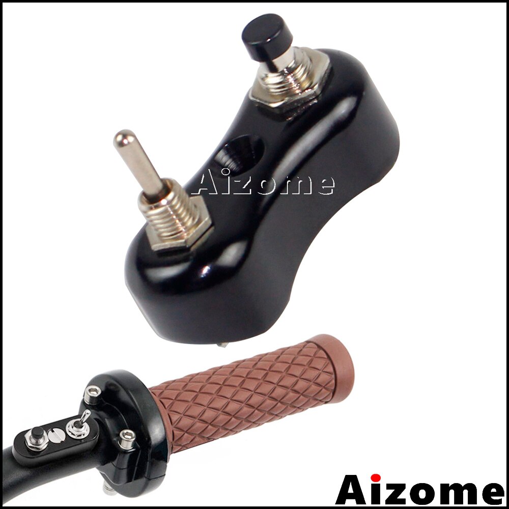 Motorcycle Black Switch Button Mini Switch Block Push Button Toggle For Harley Cafe Racer Scrambler Bobber w/ 7/8" 1" Handlebar: black