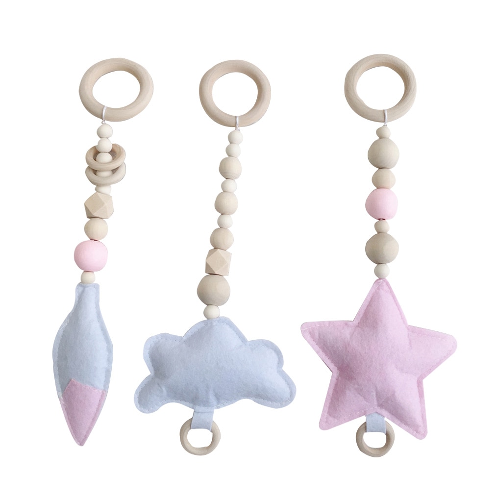 3 Stks/set Baby Rammelaar Speelgoed Nordic Stijl Houten Rammelaar Ring Kralen Play Toy Wandelwagen Opknoping Speelgoed
