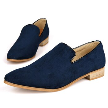 Semsket skinn loafers mokkasin uformelt menn oxfords sko mannlige spiss tå mann sko: Mørkeblå / 10