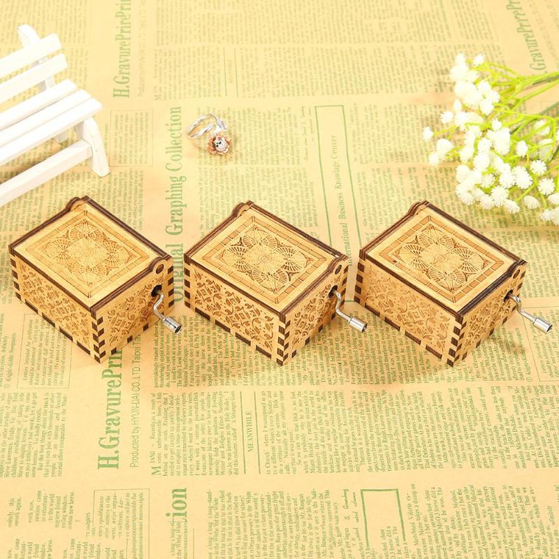 Antique Wood Music Box Hand Cranked Musical Case Home Retro Ornament Original Manual Crank Music Box Exquisite Appearance