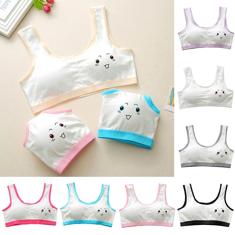 3pcs Cute Cartoon Girl Bra Soft Cotton Teenage Casual Training Bra for Students Teenager BM88
