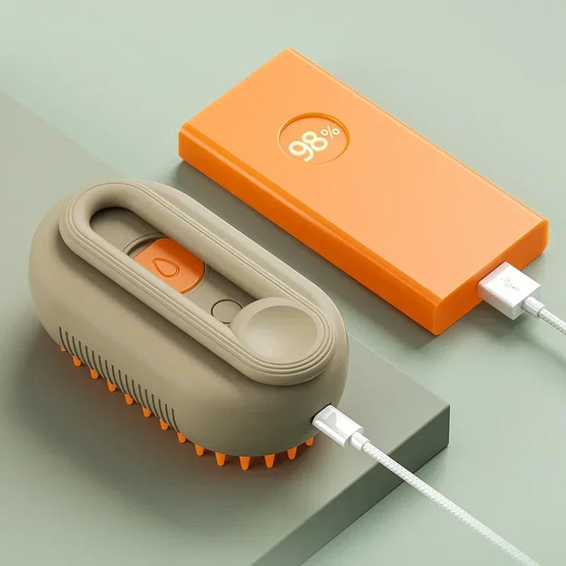 USB oplaadbare 3-in-1 huisdierverzorgingsborstel met stoomspray en massage, anti-vliegend haar elektrische badborstel voor honden- en kattenverlies